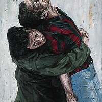 Yusuf Carries his Executed Brother Adem / Srebrenica 1995, 120 x 85 cm, oil on canvas