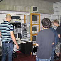 Checking out all collected used computer equipment at the beginning of the workshop.
